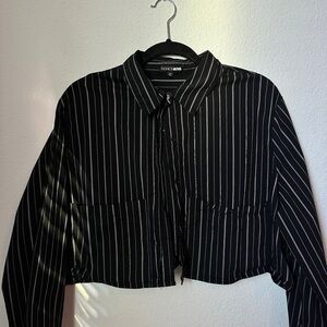 Fashion Nova Black and White Striped Cropped Blouse